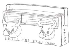 tekening van een radio met twee stierenkoppen, © André Boone