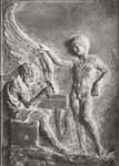 Daedalus werkt aan de vleugels waarmee hij en zijn zoon Icarus uit hun gevangenschap kunnen ontsnappen