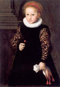 het portret van een zesjarig meisje' is door Jan Claesz, 1593 – 1616 Rijksmuseum Twenthe, geschilderd