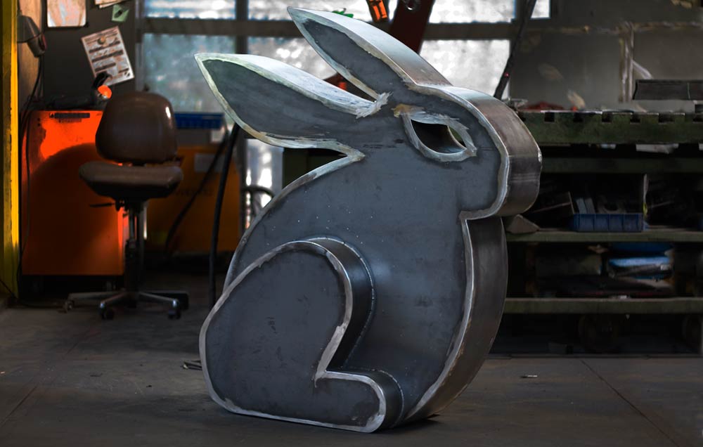 A rabbit made of cortensteel. 