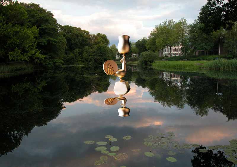 een montage van het ontwerp in de vijver van Deventer © André Boone